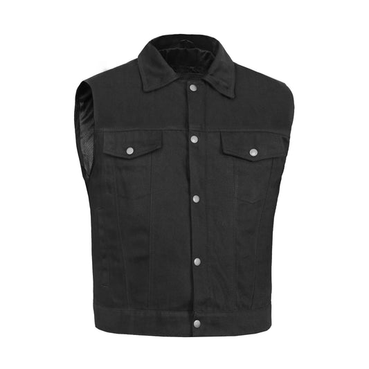 DM979BK Snap/Zipper Front Denim Vest- Black