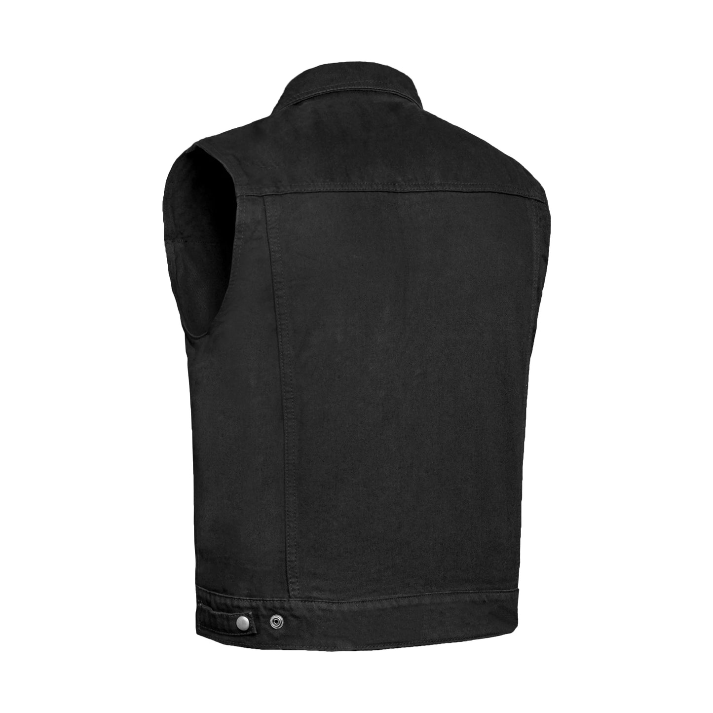 DM979BK Snap/Zipper Front Denim Vest- Black