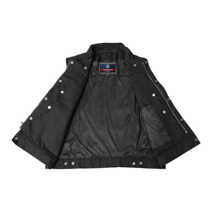 DM979BK Snap/Zipper Front Denim Vest- Black