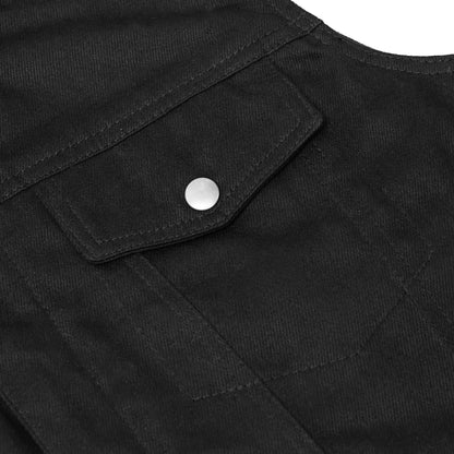 DM979BK Snap/Zipper Front Denim Vest- Black