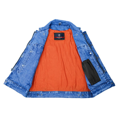 DM979BU Snap/Zipper Front Denim Vest- Blue
