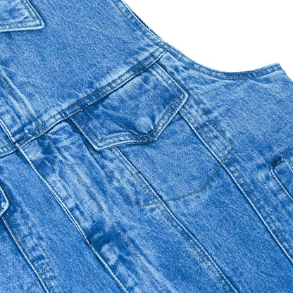 DM979BU Snap/Zipper Front Denim Vest- Blue
