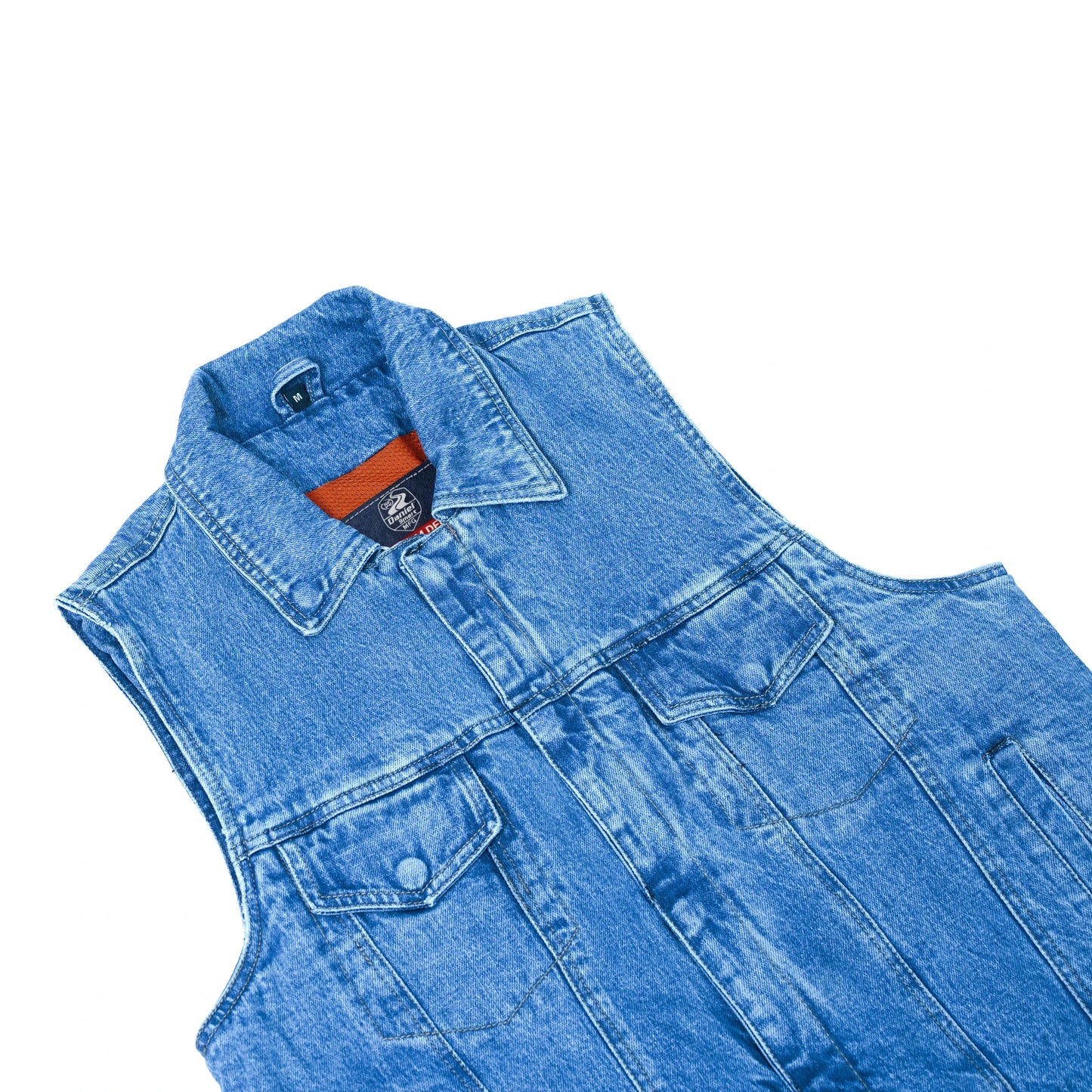 DM979BU Snap/Zipper Front Denim Vest- Blue