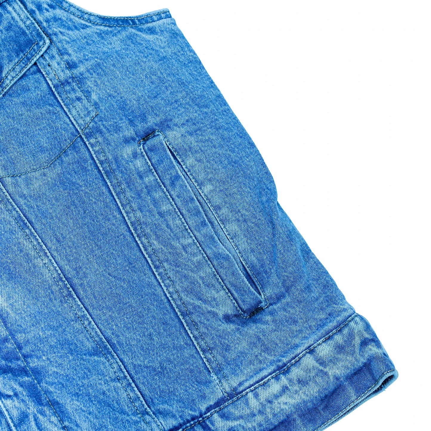 DM979BU Snap/Zipper Front Denim Vest- Blue