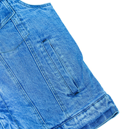 DM979BU Snap/Zipper Front Denim Vest- Blue