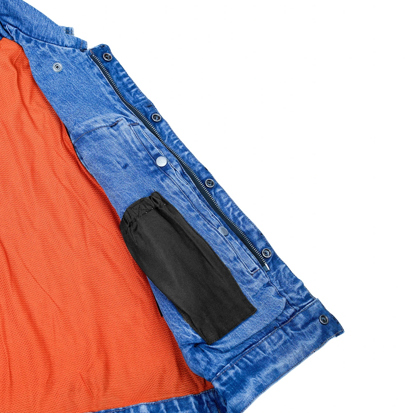 DM979BU Snap/Zipper Front Denim Vest- Blue