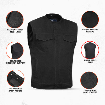 DM981BK Mad Max Men's Denim Motorcycle Vest