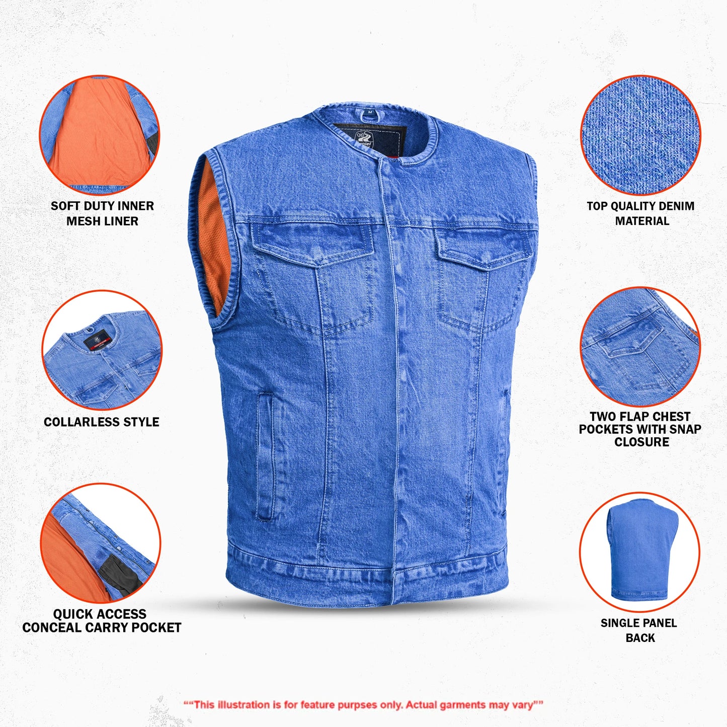 DM981BU Mad Max Men's Denim Motorcycle Vest
