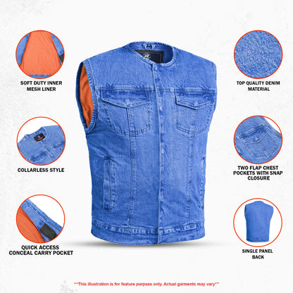 DM981BU Mad Max Men's Denim Motorcycle Vest