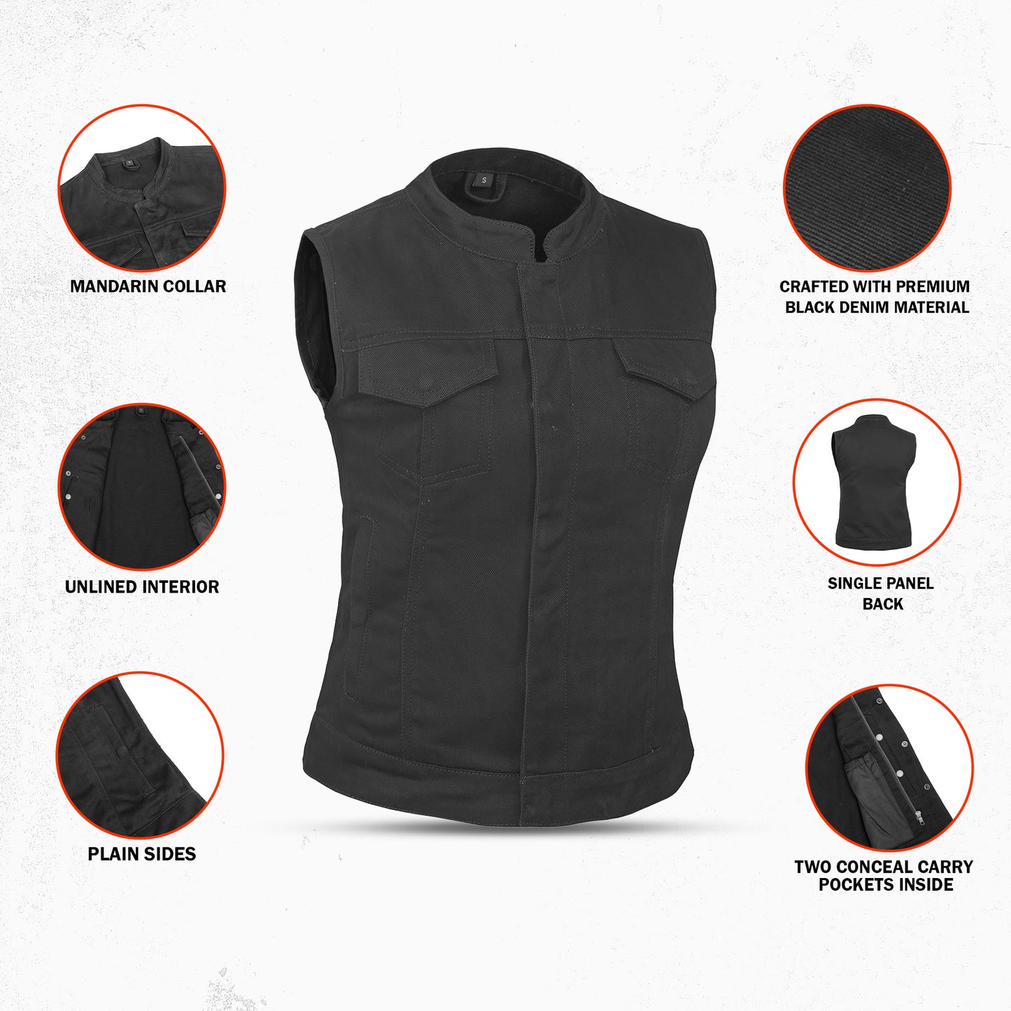 DM987 Women's Advance Black Construction Denim Vest