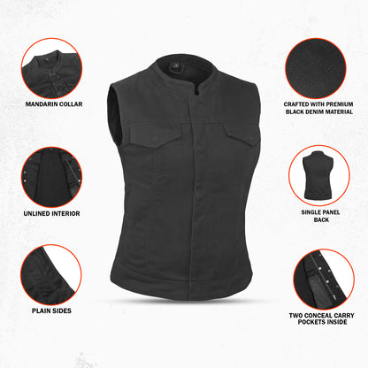 DM987 Women's Advance Black Construction Denim Vest