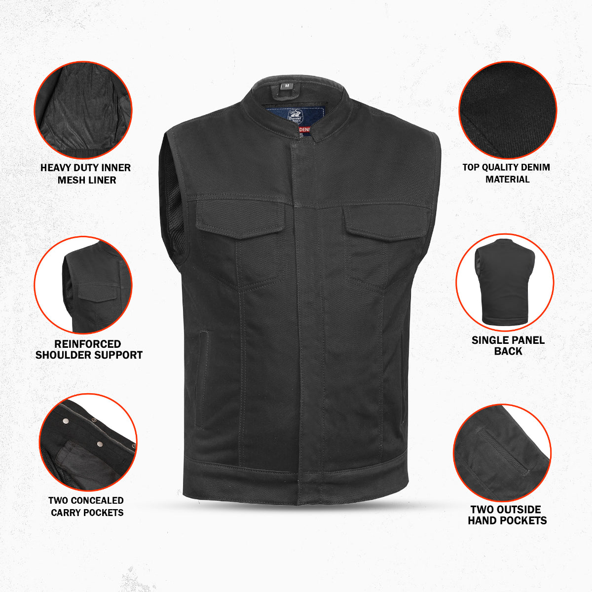 DM989BK Axel Men's Denim Motorcycle Vest