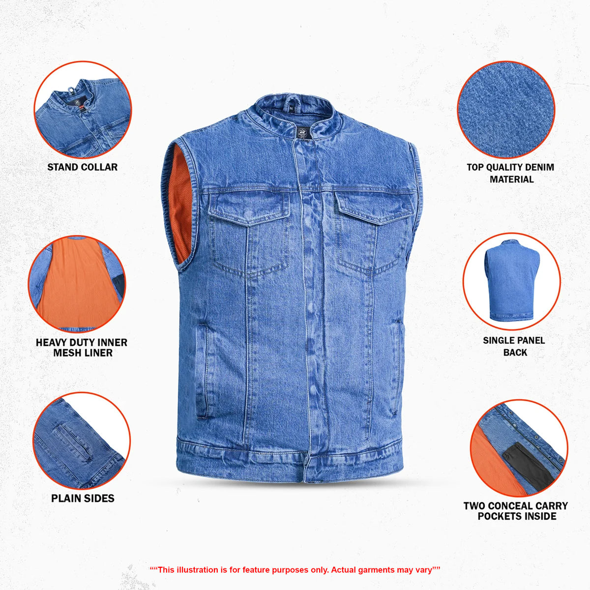 Axel Men's Denim Motorcycle Vest - Blue