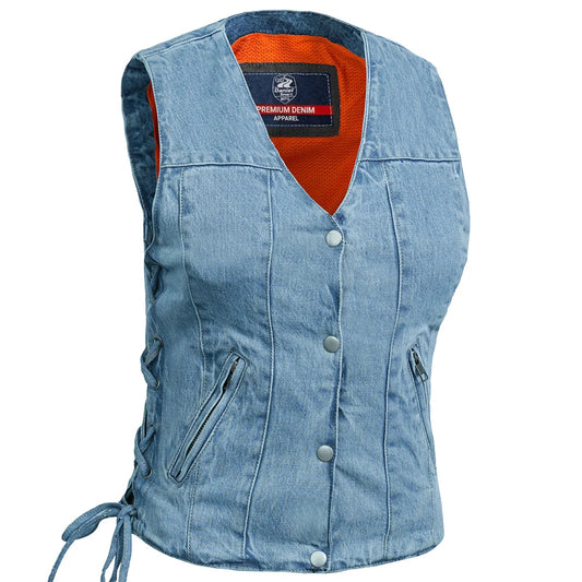 DM997 Women's Single Back Panel Concealed Carry Denim Vest - Blue