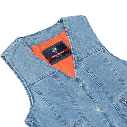 DM997 Women's Single Back Panel Concealed Carry Denim Vest - Blue