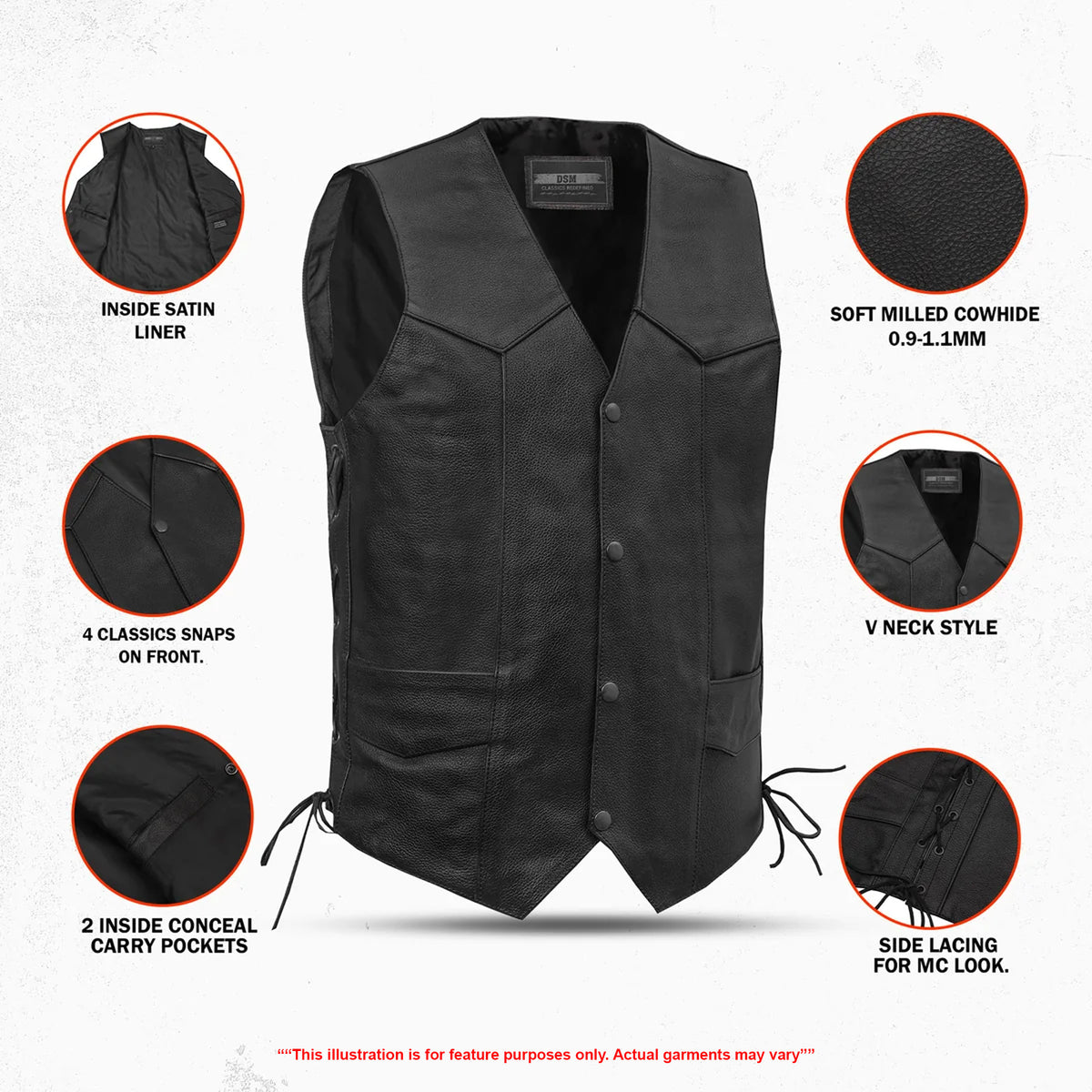 Ryder Men's Leather Motorcycle Vest