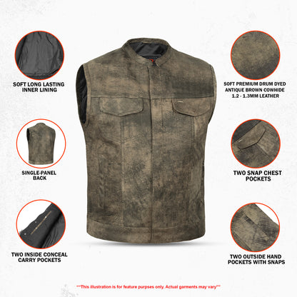 Toretto Men's Motorcycle Leather Vest