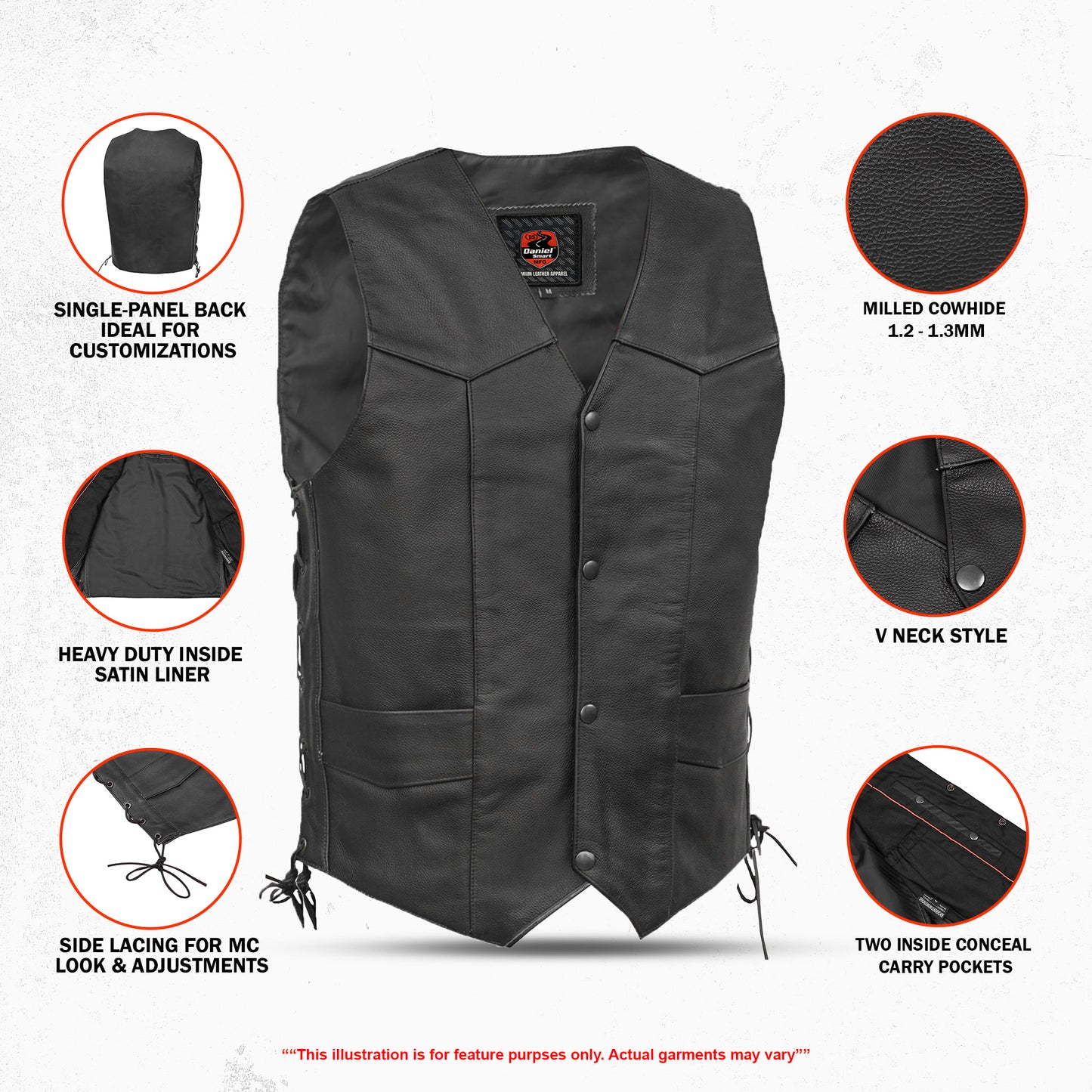 DS111 Jax Men's Motorcycle Leather Vest