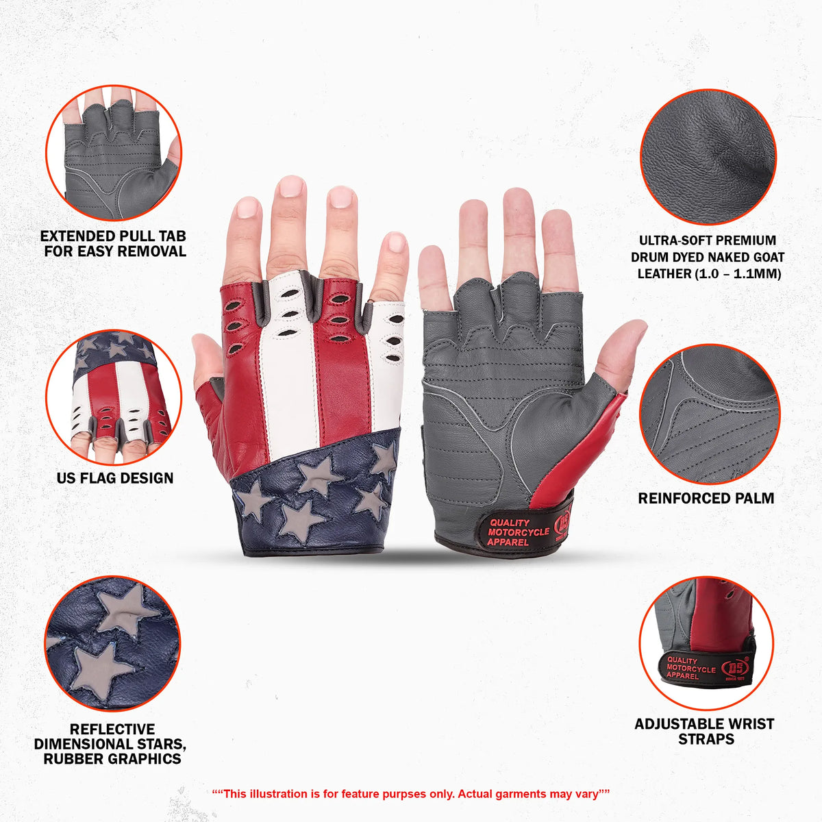 Freedom - Men's Leather Motorcycle Fingerless Gloveseedom