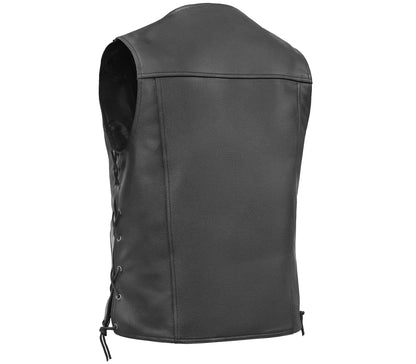 DS124 Men's Black Leather Vest with Side Laces and Gun Pockets