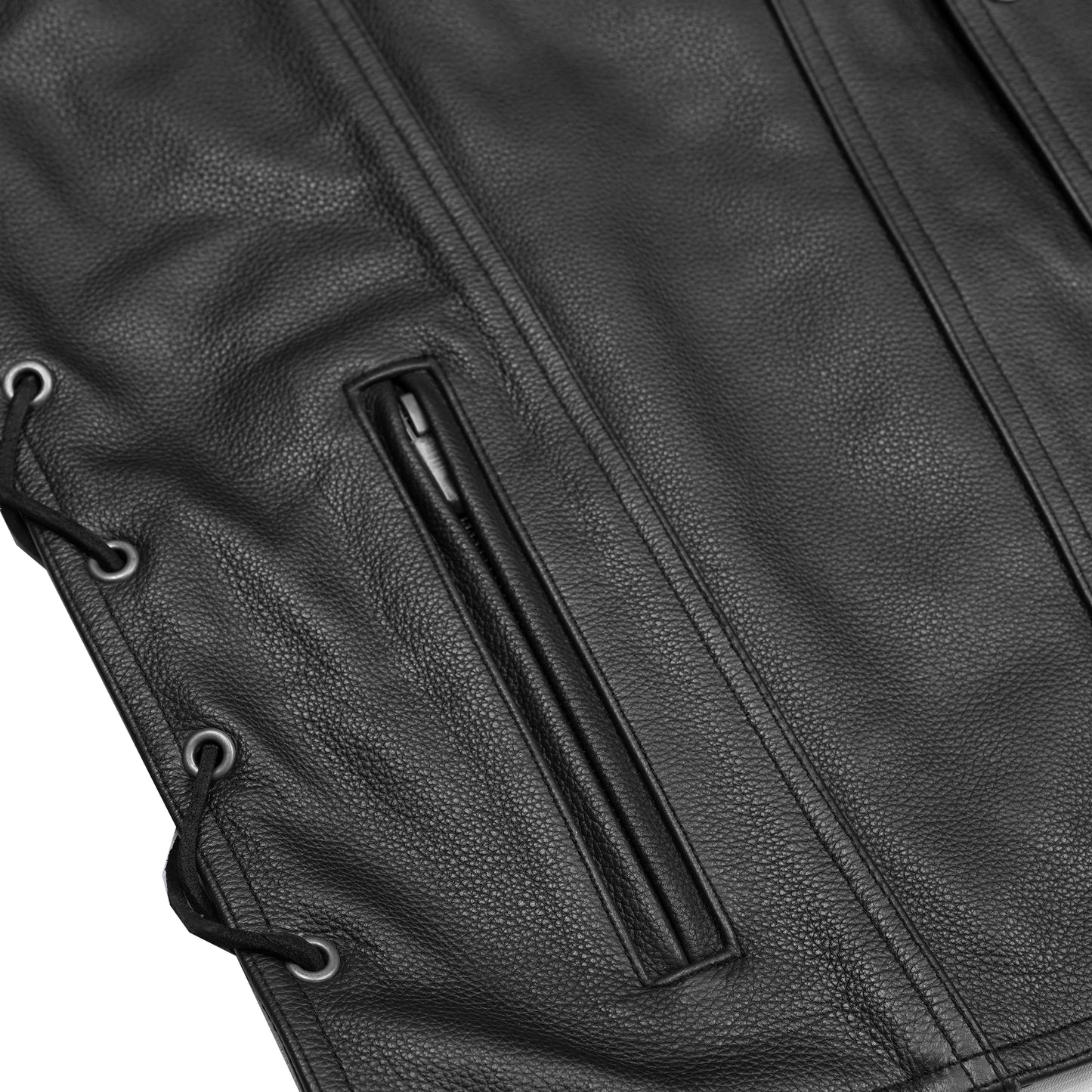 DS124 Men's Black Leather Vest with Side Laces and Gun Pockets