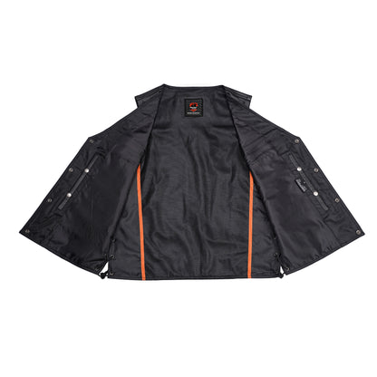 DS124 Men's Black Leather Vest with Side Laces and Gun Pockets