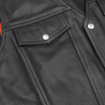 DS124 Men's Black Leather Vest with Side Laces and Gun Pockets
