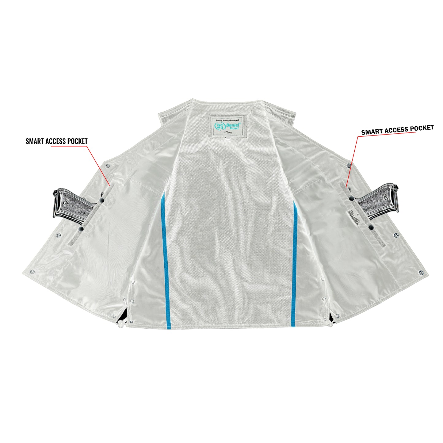 DS124 Men's Black Leather Vest with Side Laces and Gun Pockets