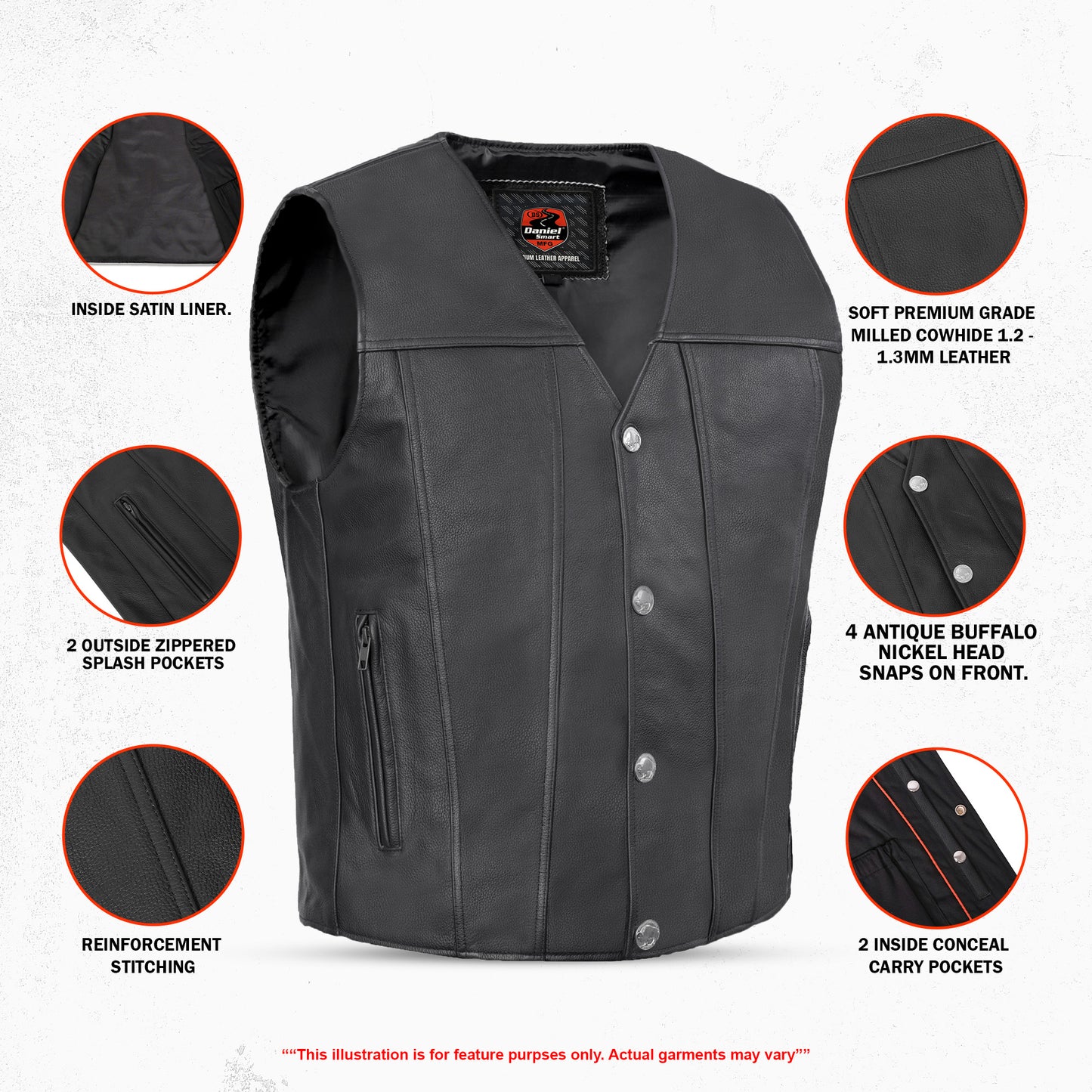 DS125 Men's Single Back Panel Concealed Carry Vest (Buffalo Nickel He