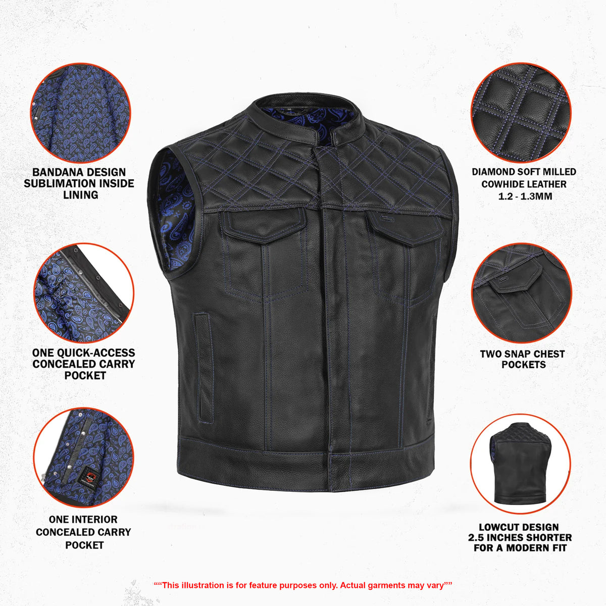 Django - Men’s Lowcut Motorcycle Leather Vest
