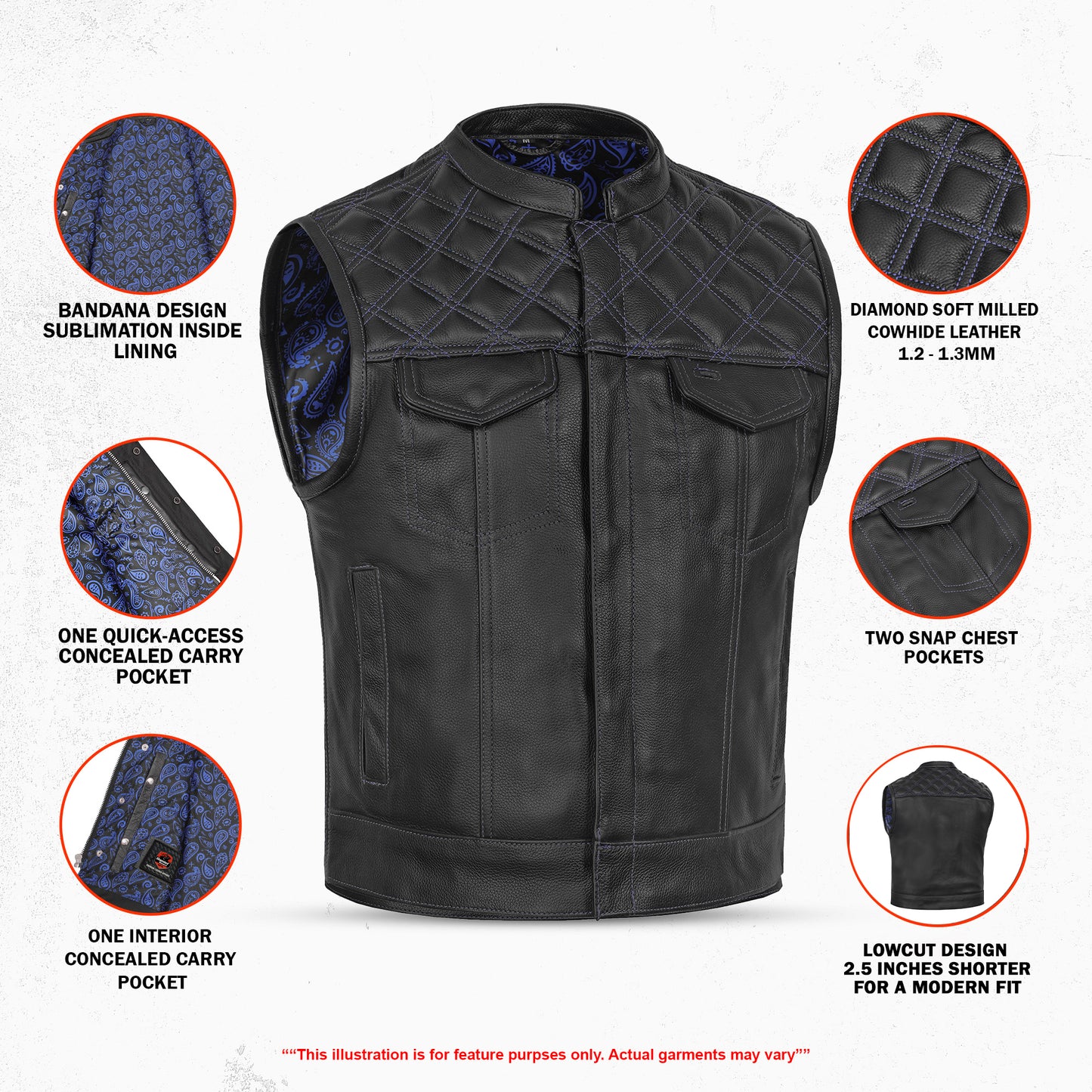 Django - Men’s Lowcut Motorcycle Leather Vest