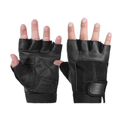Shadow Force - Men's Leather Motorcycle Fingerless Gloves