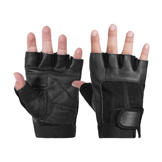 Shadow Force - Men's Leather Motorcycle Fingerless Gloves