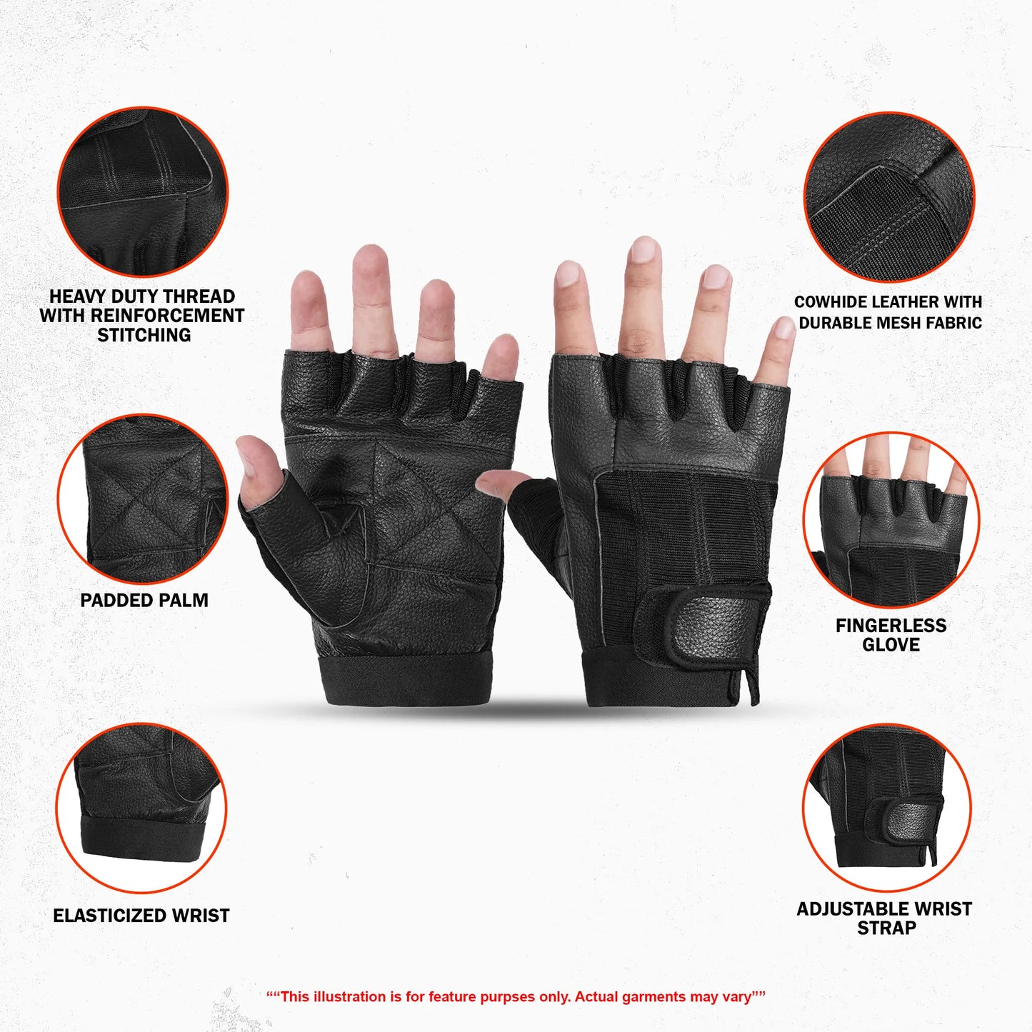Shadow Force - Men's Leather Motorcycle Fingerless Gloves
