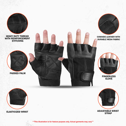 Shadow Force - Men's Leather Motorcycle Fingerless Gloves