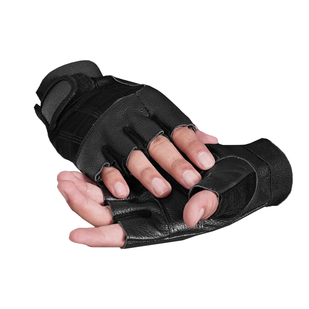 Shadow Force - Men's Leather Motorcycle Fingerless Gloves