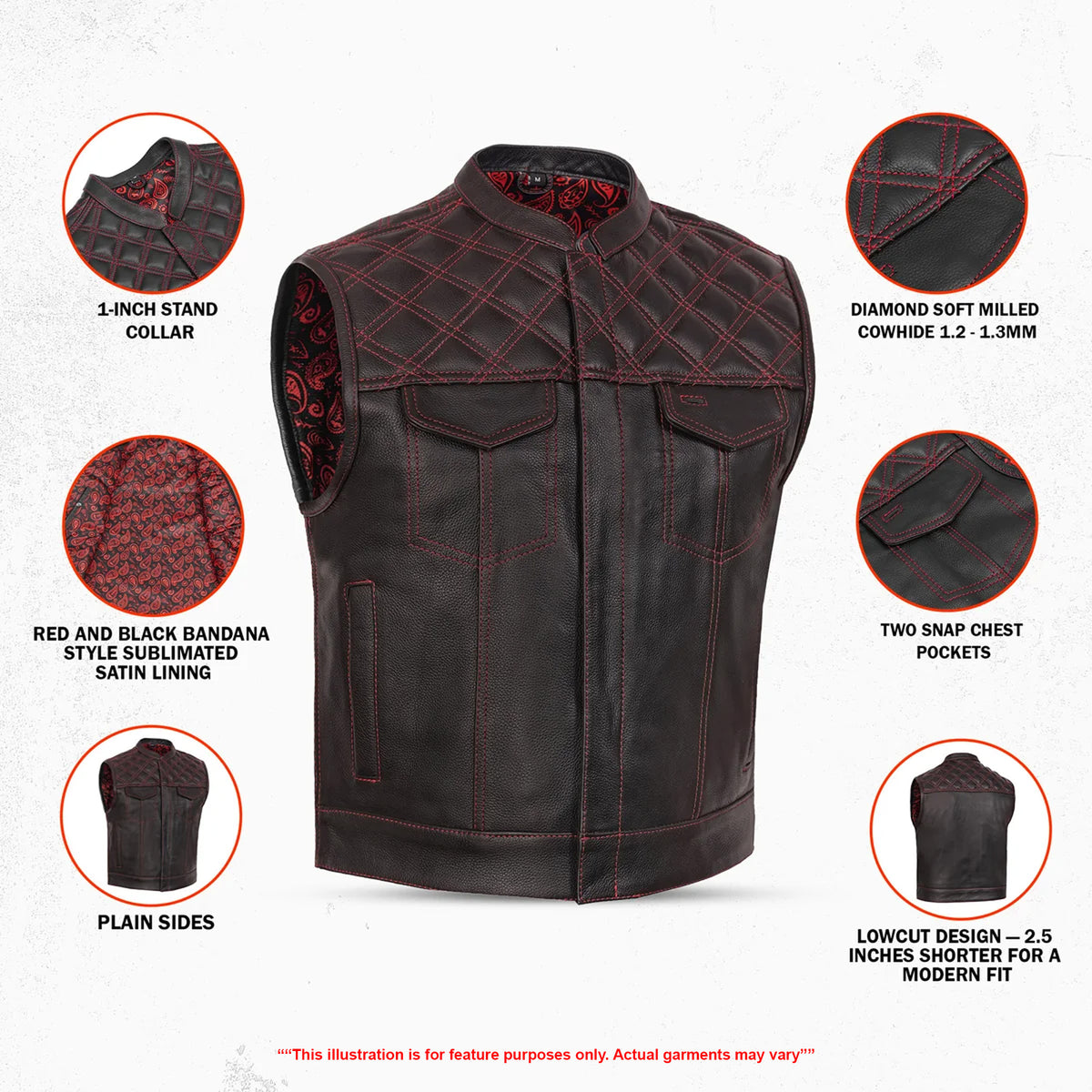 Warlord - Men’s Low Cut Leather Motorcycle Vest