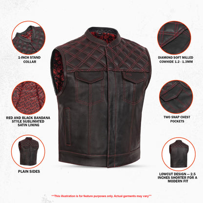 Warlord - Men’s Low Cut Leather Motorcycle Vest