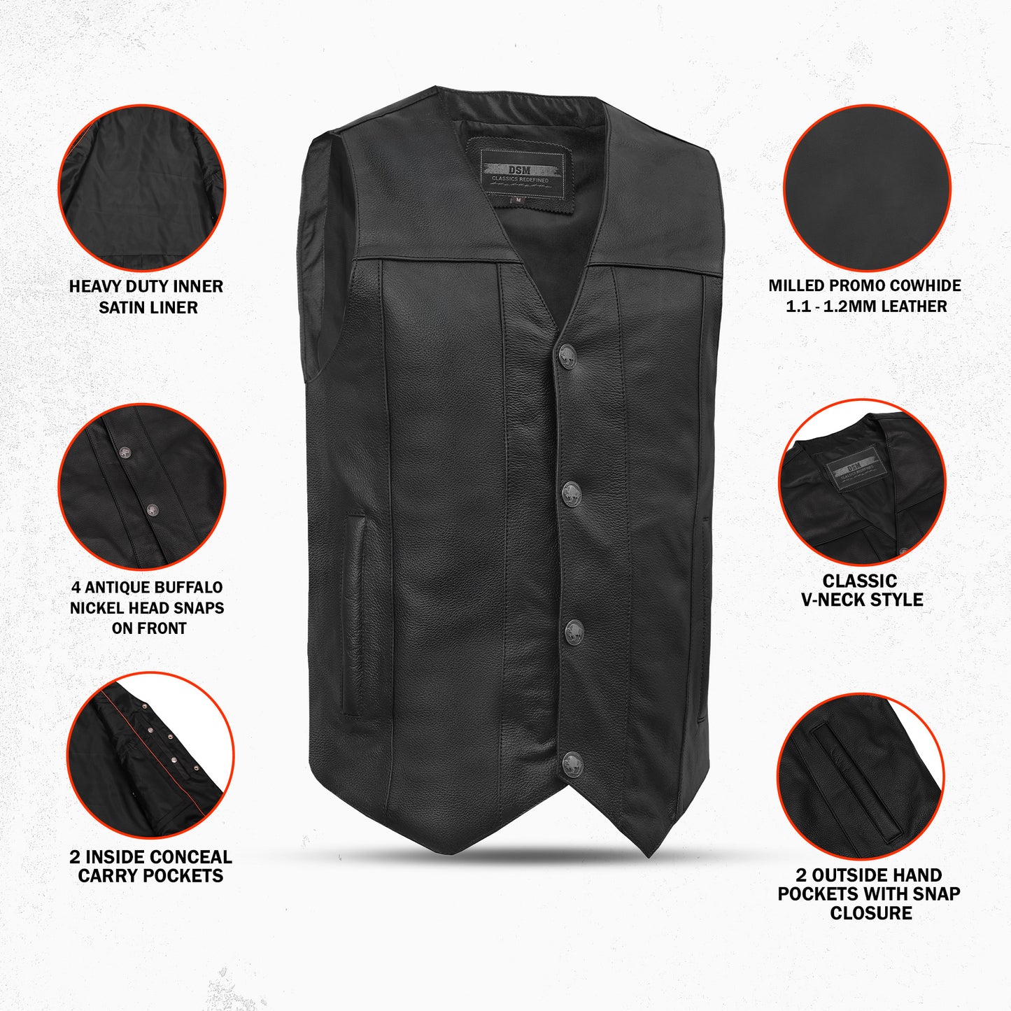 DS141 The Diablo Men's Motorcycle Leather Vest