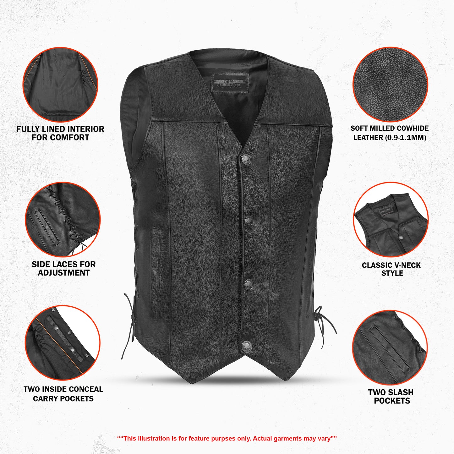 Bullock Men's Motorcycle Leather Vest