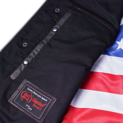 DS155 Men's Leather Vest with Red Stitching and USA Inside Flag Lining