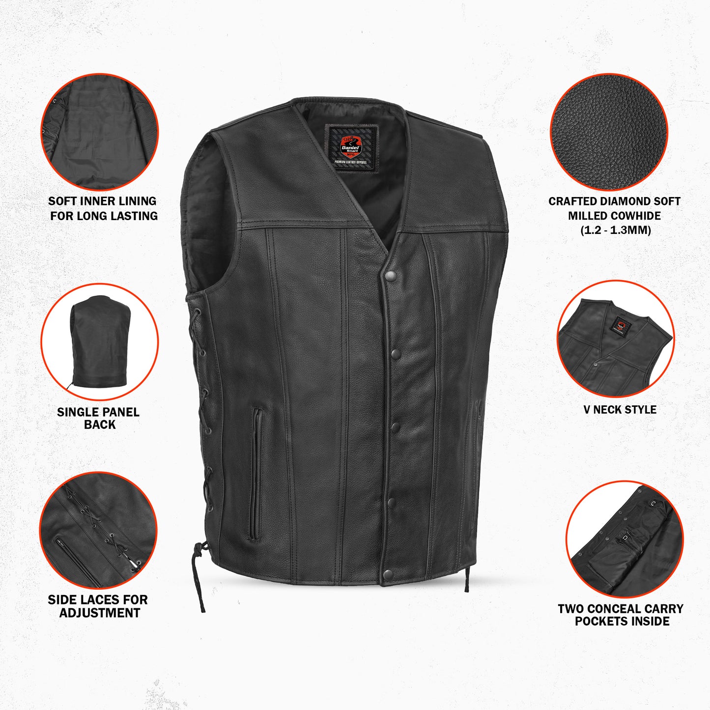 DS161TALL Men's Tall Classic Tapered Bottom Biker Leather Vest