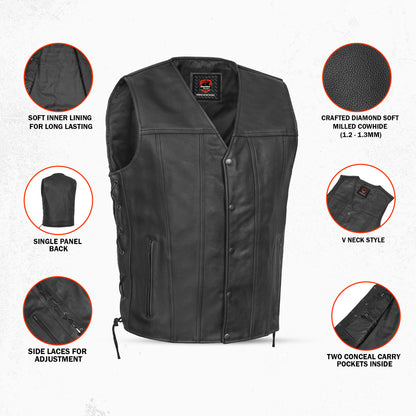 DS161TALL Men's Tall Classic Tapered Bottom Biker Leather Vest