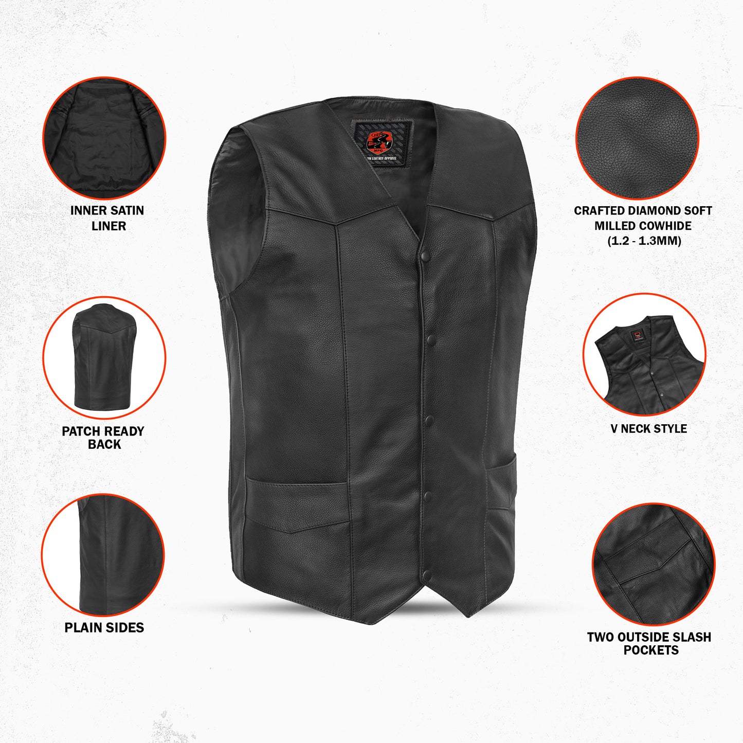 DS162TALL Men's Tall Classic Biker Leather Vest