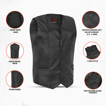 DS162TALL Men's Tall Classic Biker Leather Vest