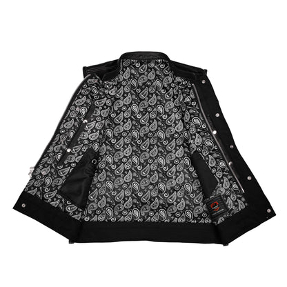 DS164 Men's Paisley Black Leather Motorcycle Vest with White Stitching