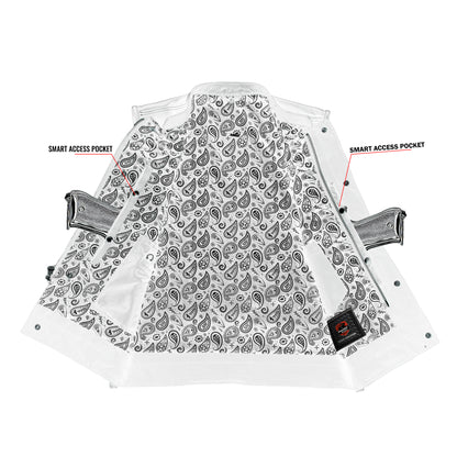 DS164 Men's Paisley Black Leather Motorcycle Vest with White Stitching