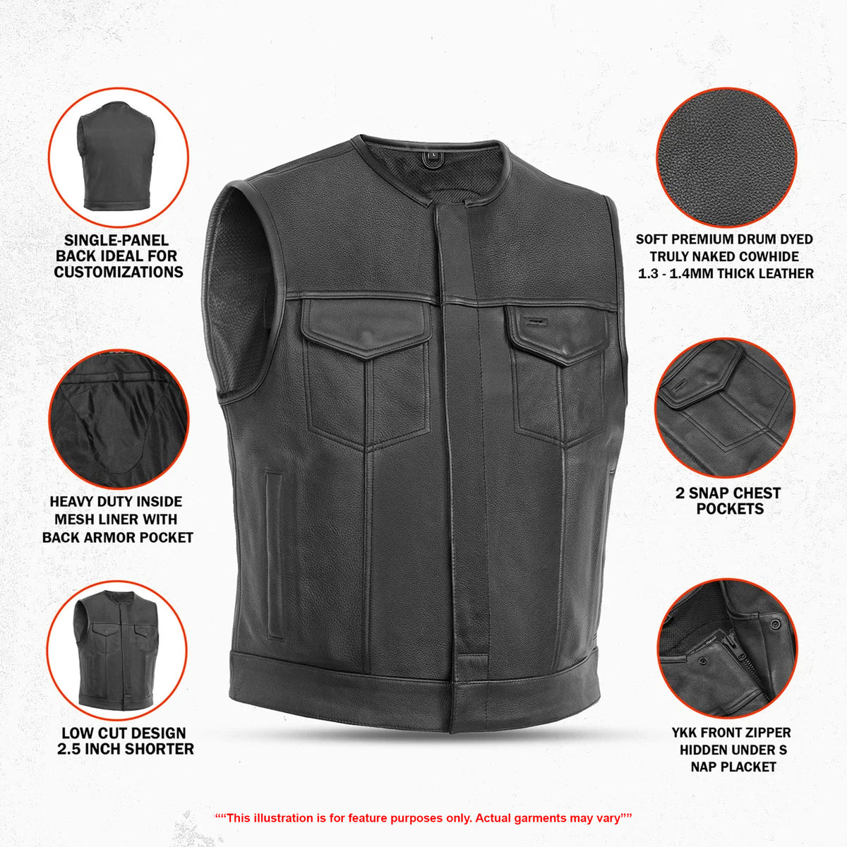 Drop Zone Lowcut Men's Club Style Leather Motorcycle Vest