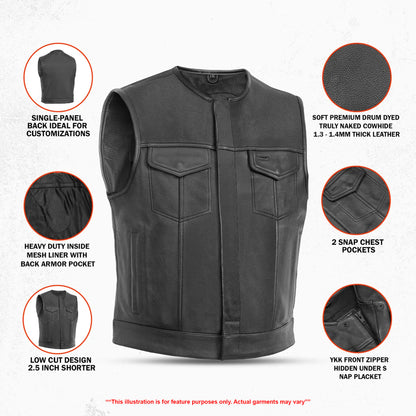 Drop Zone Lowcut Men's Club Style Leather Motorcycle Vest