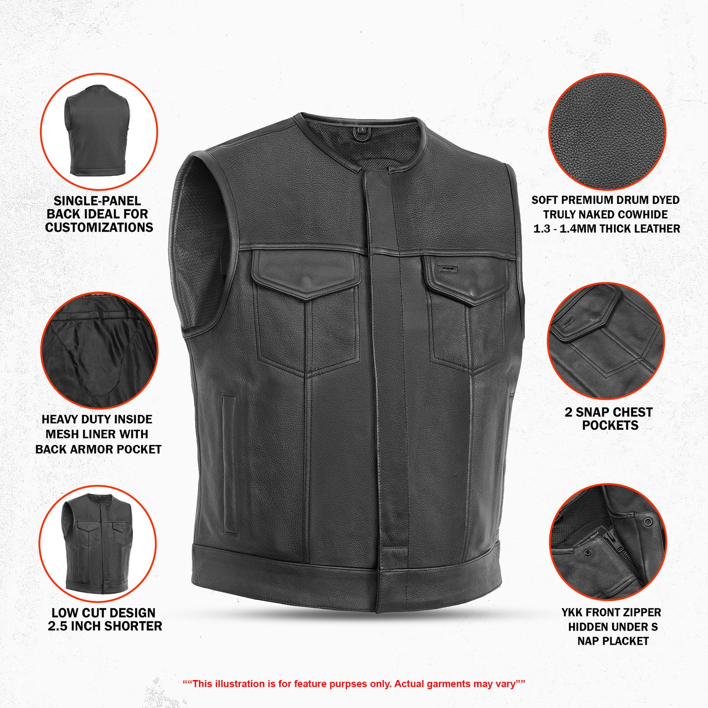 DS166 Drop Zone Lowcut Men's Club Style Leather Motorcycle Vest